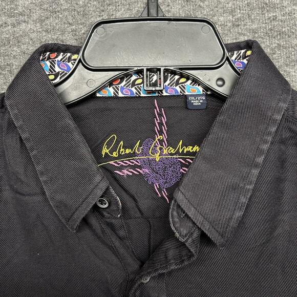 Robert Graham Shirt BLACK Mens 2XL Geometric Long Sleeve Flip Cuff Button‎ Up - Picture 2 of 6